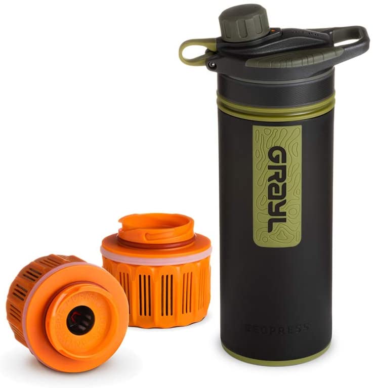 Grayl GeoPress Outdoor- und Reisewasserfilter mit 2 Ersatzfiltern - Camo Black, Gray Man Bug Out Bag
